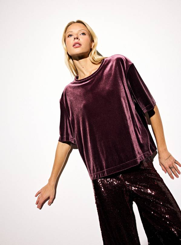 Burgundy Velvet Boxy T-Shirt  14